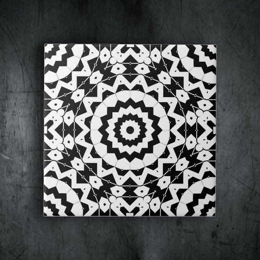 Complex zwart-wit geometrisch patroon tegeltje