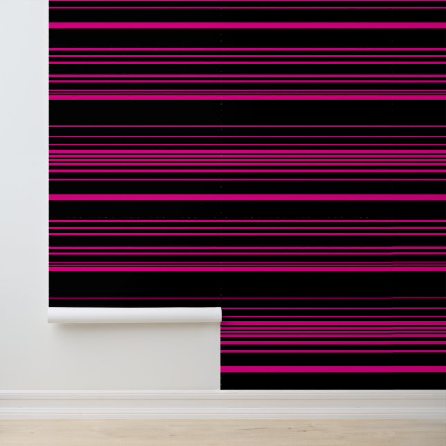 Complexe strepen - magenta en zwart behang (Applicatie)