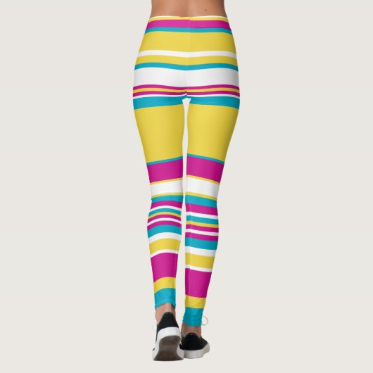 Complexe strepen — Turquoise, Geel, Roze en wit Leggings (Achterkant)