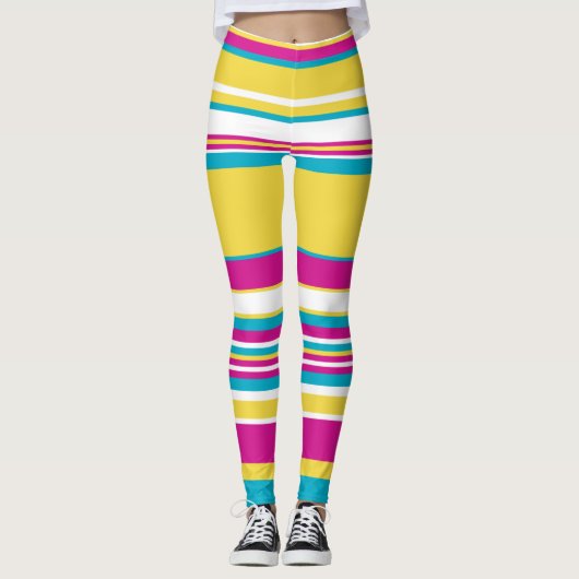 Complexe strepen — Turquoise, Geel, Roze en wit Leggings (Voorkant)