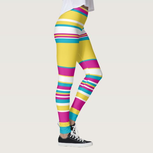 Complexe strepen — Turquoise, Geel, Roze en wit Leggings (Rechts)
