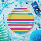 Complexe strepen — Turquoise, Geel, Roze en wit Papieren Bordje (Feest)