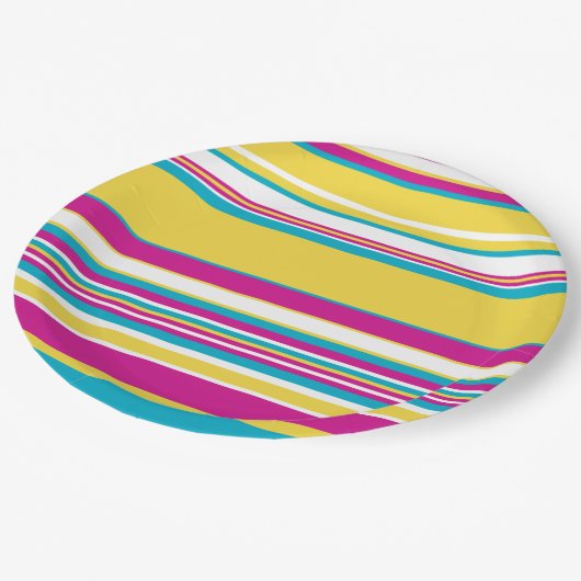 Complexe strepen — Turquoise, Geel, Roze en wit Papieren Bordje (Gekanteld)