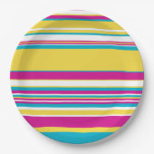 Complexe strepen — Turquoise, Geel, Roze en wit Papieren Bordje (Voorkant)
