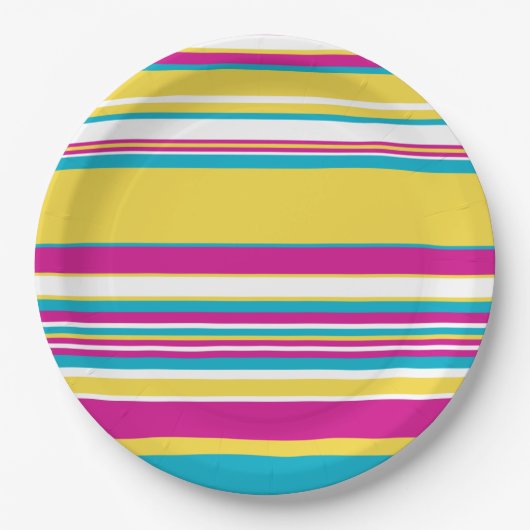 Complexe strepen — Turquoise, Geel, Roze en wit Papieren Bordje (Voorkant)