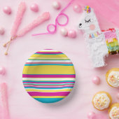 Complexe strepen — Turquoise, Geel, Roze en wit Papieren Kommen (Feest)