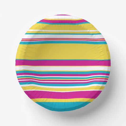 Complexe strepen — Turquoise, Geel, Roze en wit Papieren Kommen (Voorkant)