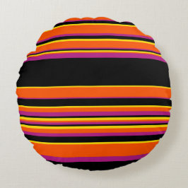 Complexe strepen - zwart, roze, Oranje en geel Rond Kussen