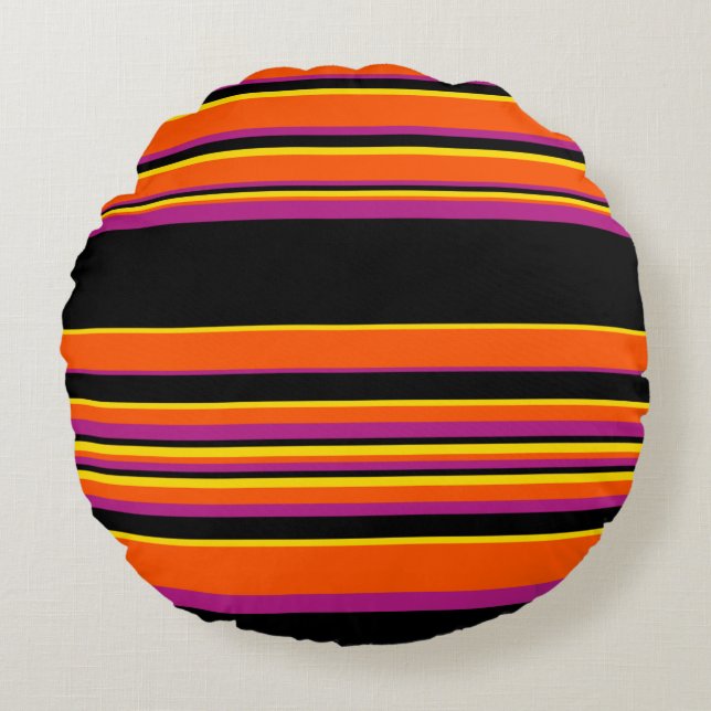Complexe strepen - zwart, roze, Oranje en geel Rond Kussen (Voorkant)