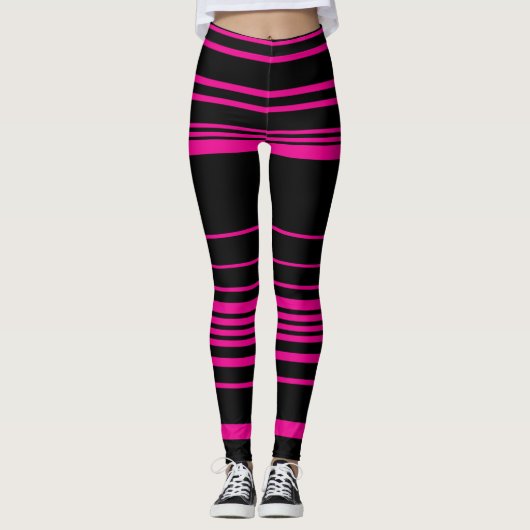 Complexe stripes - magenta en zwart leggings (Voorkant)