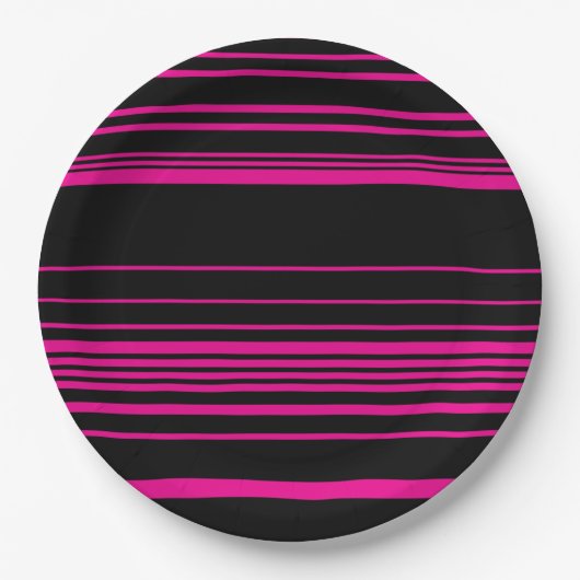 Complexe stripes - magenta en zwart papieren bordje (Voorkant)