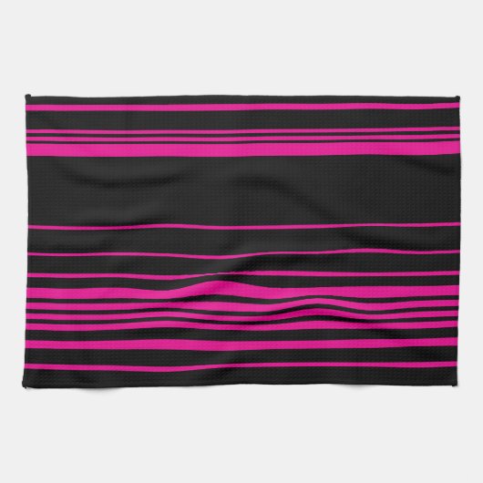 Complexe stripes - magenta en zwart theedoek (Horizontaal)
