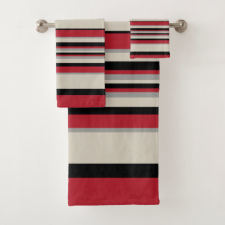 Complexe stripes - Rood, grijs, zwart en bonwit Bad Handdoek