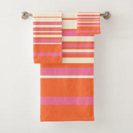 Complexe stripes - Roze, Oranje en crème Bad Handdoek