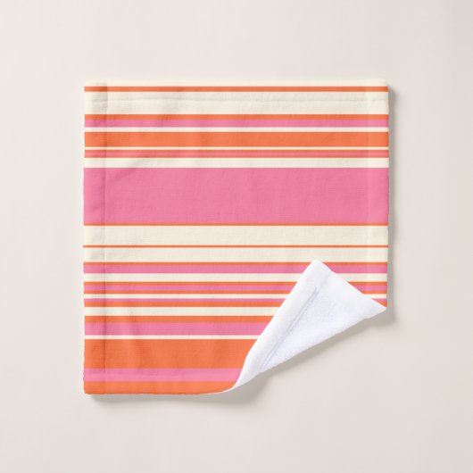 Complexe stripes - Roze, Oranje en crème Bad Handdoek (Wasdoekje)