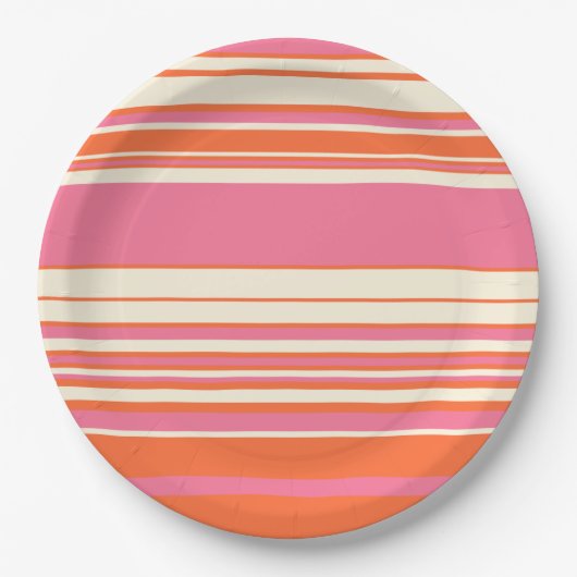 Complexe stripes - Roze, Oranje en crème Papieren Bordje (Voorkant)