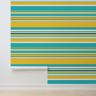Complexe stripes — Turquoise en Geel Behang