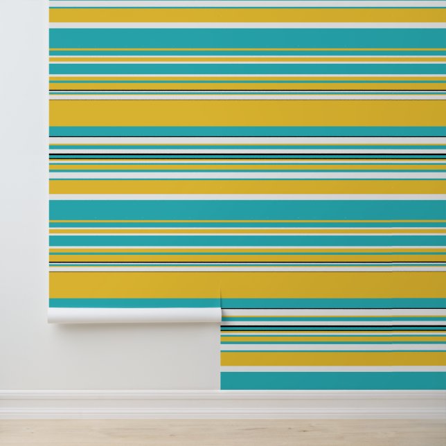 Complexe stripes — Turquoise en Geel Behang (Applicatie)