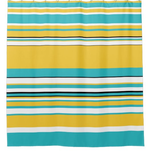 Complexe stripes — Turquoise en Geel Douchegordijn (Voorkant)