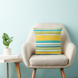 Complexe stripes — Turquoise en Geel Kussen