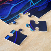 Complexe verbonden lijnen in rood en blauw legpuzzel (Zijkant)