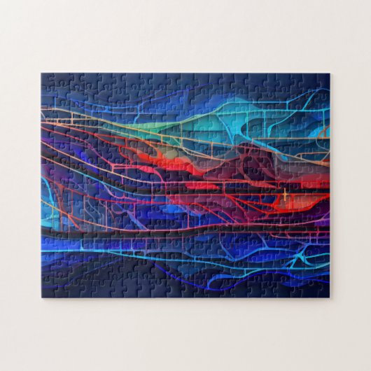 Complexe verbonden lijnen in rood en blauw legpuzzel (Horizontaal)