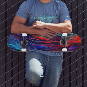 Complexe verbonden lijnen in rood en blauw persoonlijk skateboard