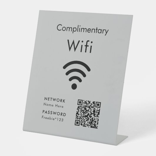 Complimentary Wifi Code Black & Gray Reclamebord Met Voetstuk (Voorkant)