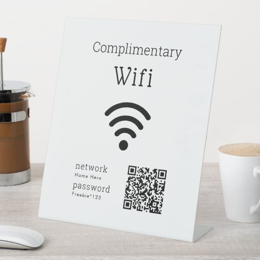 Complimentary Wifi Code Black & White Custom Reclamebord Met Voetstuk (Insitu)