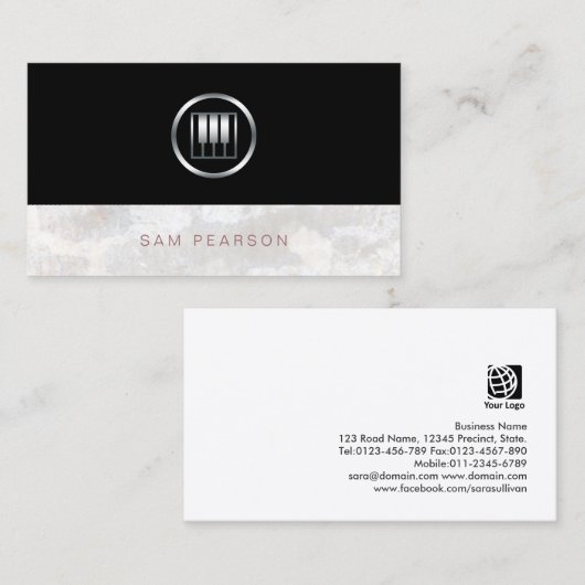 Componist Songwriter Bold Silver Piano Keys Icon Visitekaartje (Voorkant / Achterkant)