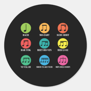 Componisten Alle muziek Muzieknoten Ronde Sticker
