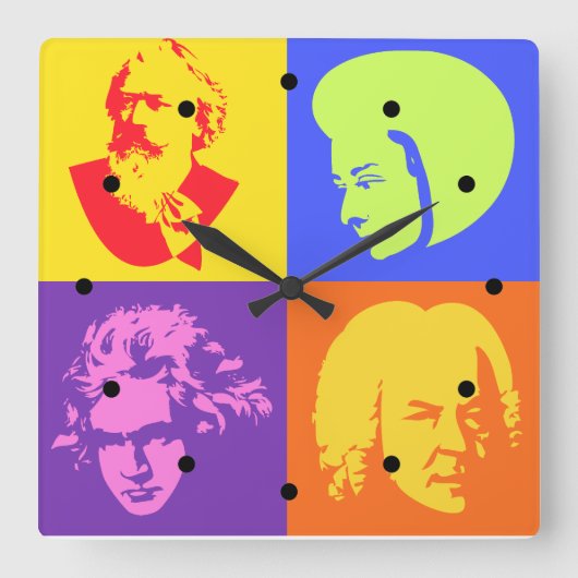 Composer Pop Art Music Clock Vierkante Klok (Voorkant)