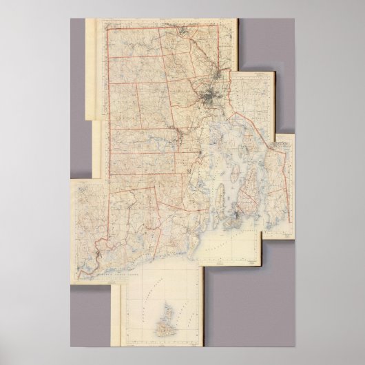 Composiet Rhode Island Map Poster (Voorkant)