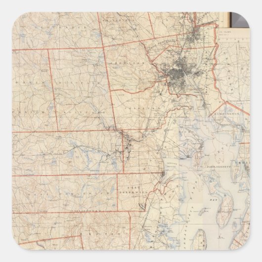 Composiet Rhode Island Map Vierkante Sticker (Voorkant)