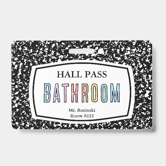 Compositie Boek Badkamer Hall Pass Lanyard Badge (Voorkant)
