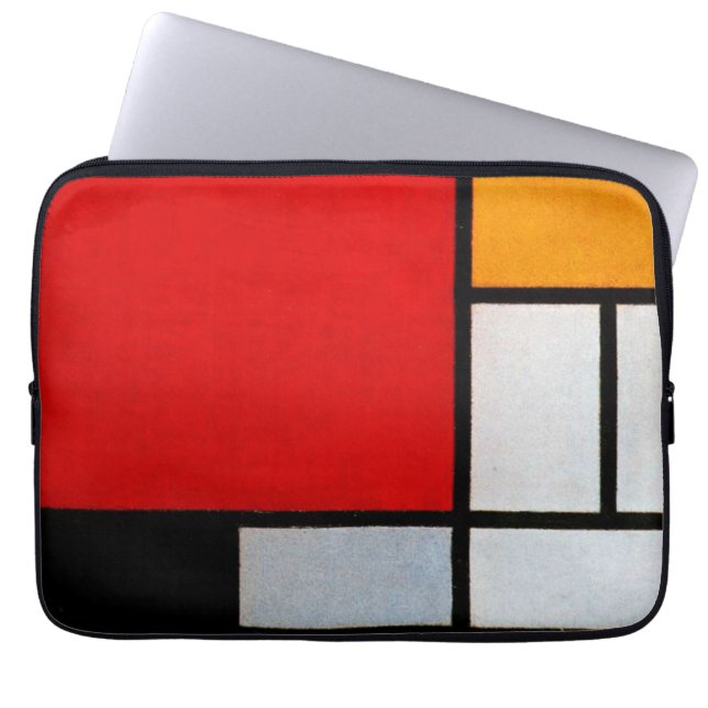 Compositie met groot rood vlak laptop sleeve (Voorkant)