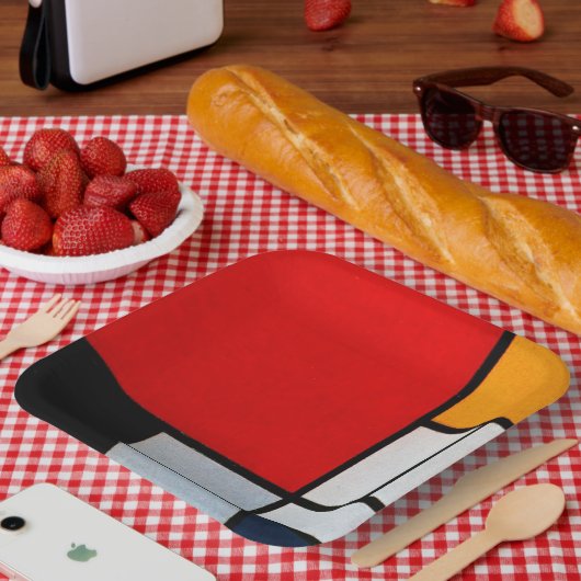 Compositie met groot rood vlak papieren bordje (Picknick)