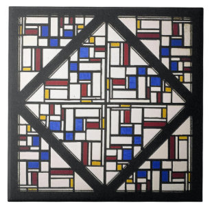 Compositie met raam met gekleurd glas tegeltje