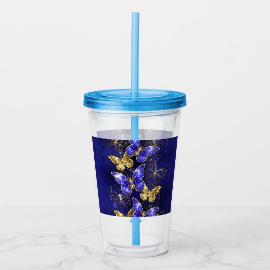 Compositie met saffier vlinders acryl drinkbeker (Voorkant)
