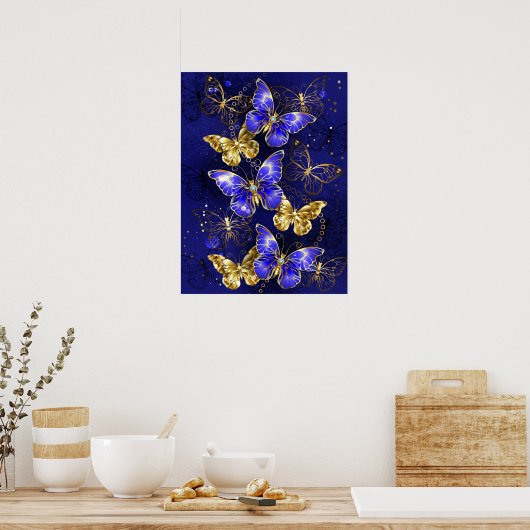 Compositie met saffier vlinders poster (Keuken)