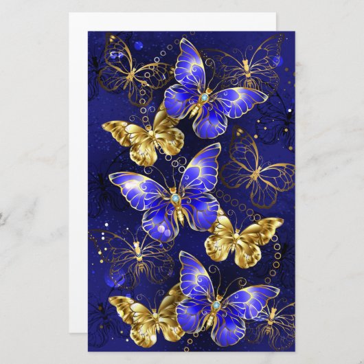 Compositie met Sapphire Butterflies Briefpapier (Voorkant / Achterkant)