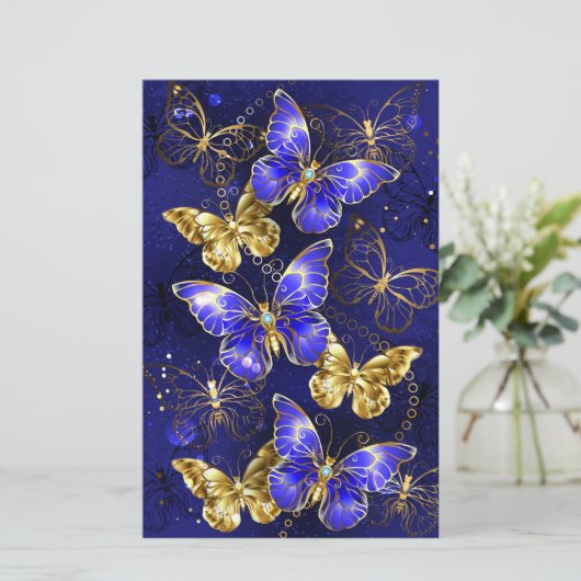 Compositie met Sapphire Butterflies Briefpapier (Staand voorkant)