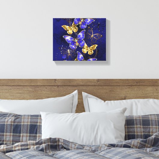 Compositie met Sapphire Butterflies Canvas Afdruk (Insitu (Slaapkamer))