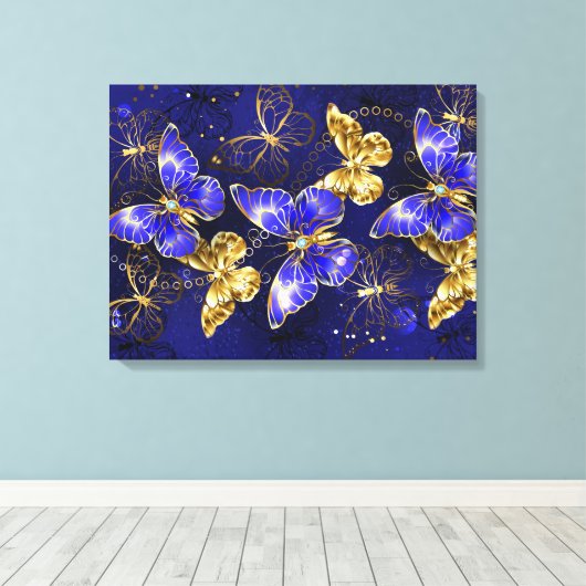 Compositie met Sapphire Butterflies Canvas Afdruk (Insitu (Houten vloer))