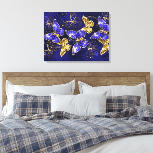 Compositie met Sapphire Butterflies Canvas Afdruk (Insitu (Slaapkamer))