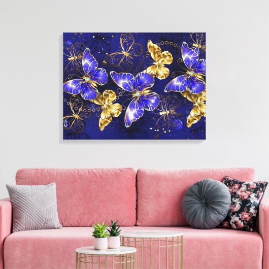 Compositie met Sapphire Butterflies Canvas Afdruk (Insitu (Woonkamer))