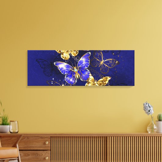 Compositie met Sapphire Butterflies Canvas Afdruk (Insitu (Woonkamer))