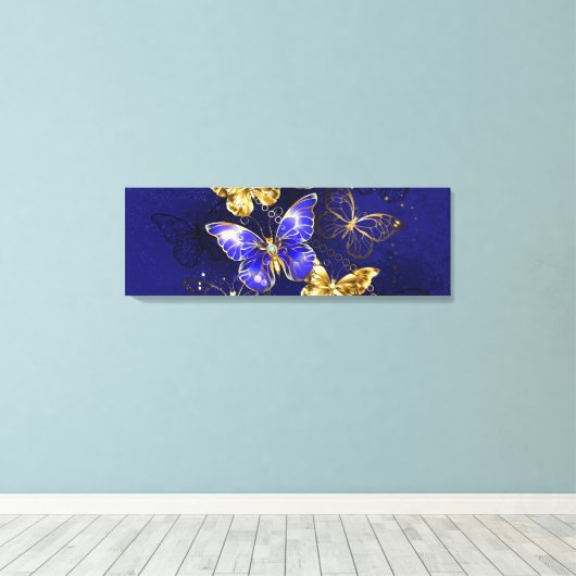 Compositie met Sapphire Butterflies Canvas Afdruk (Insitu (Houten vloer))