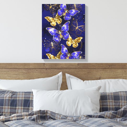Compositie met Sapphire Butterflies Canvas Afdruk (Insitu (Slaapkamer))