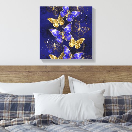 Compositie met Sapphire Butterflies Canvas Afdruk (Insitu (Slaapkamer))